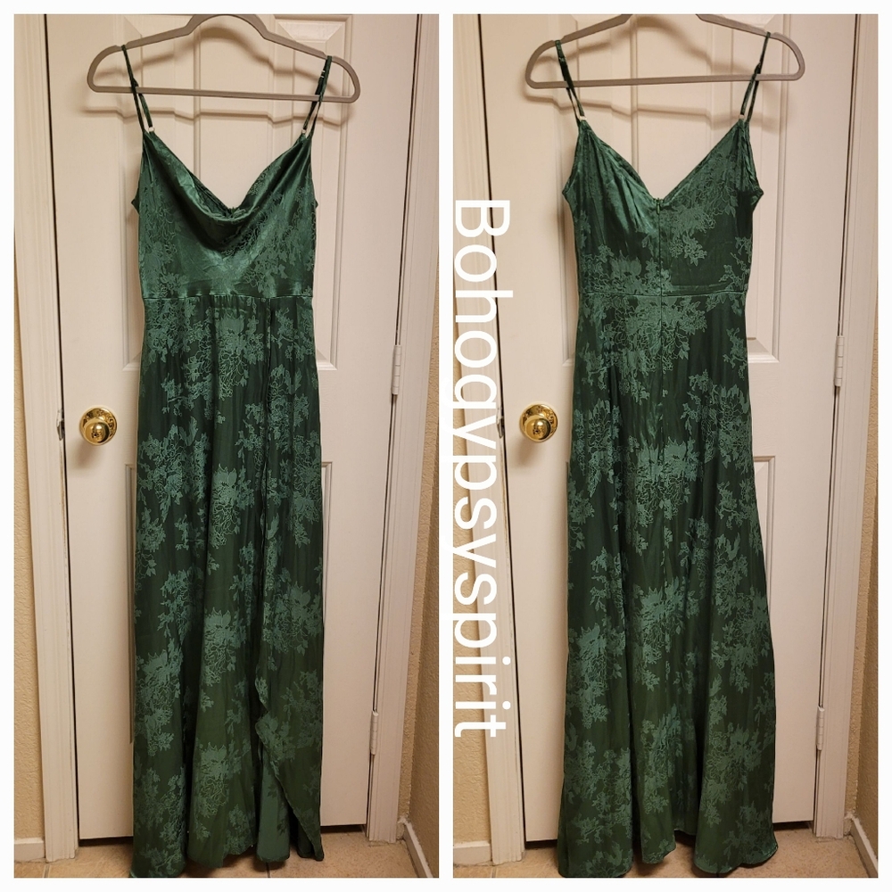 NWT Rihoas Green Cowl Neck JacquardSatin Maxi Dress, Small - Picture 14 of 14